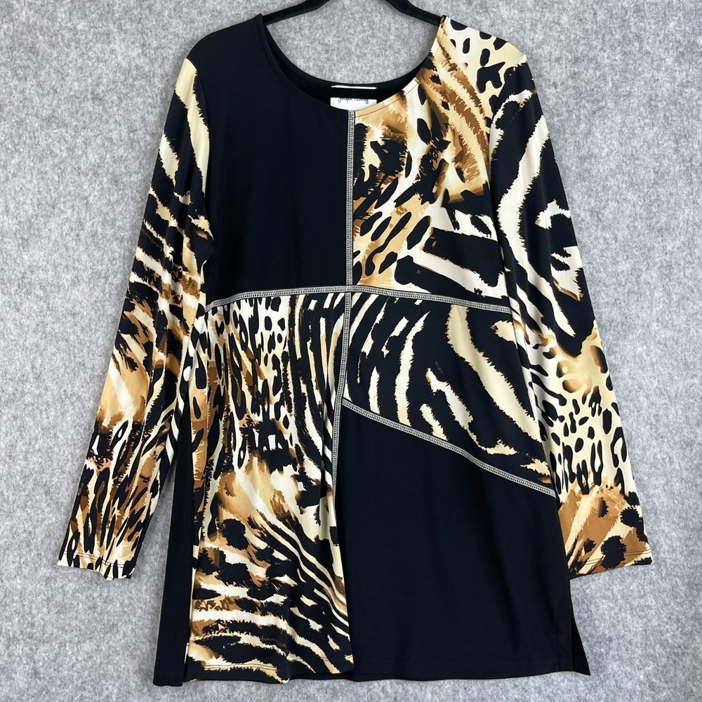 Joseph Ribkoff‎ Tunic Top Womens 14 Animal Print Patchwork Stretch Artsy Boho